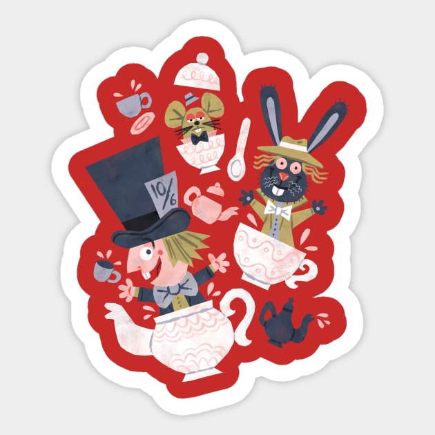 Mad Hatter's Tea Party - Alice in Wonderland Sticker by WanderingBert